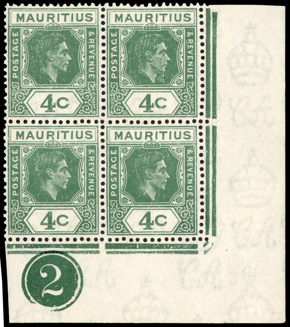 Mauritius SG 254ca, cc Plate block mint