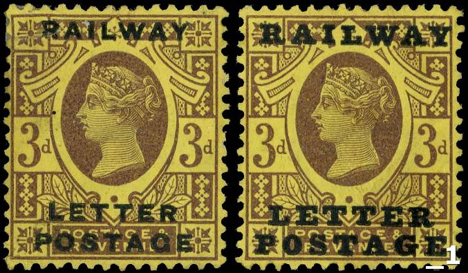 1890 Railway Letter Postage two overprint essays on 3d Jubilee SG202var