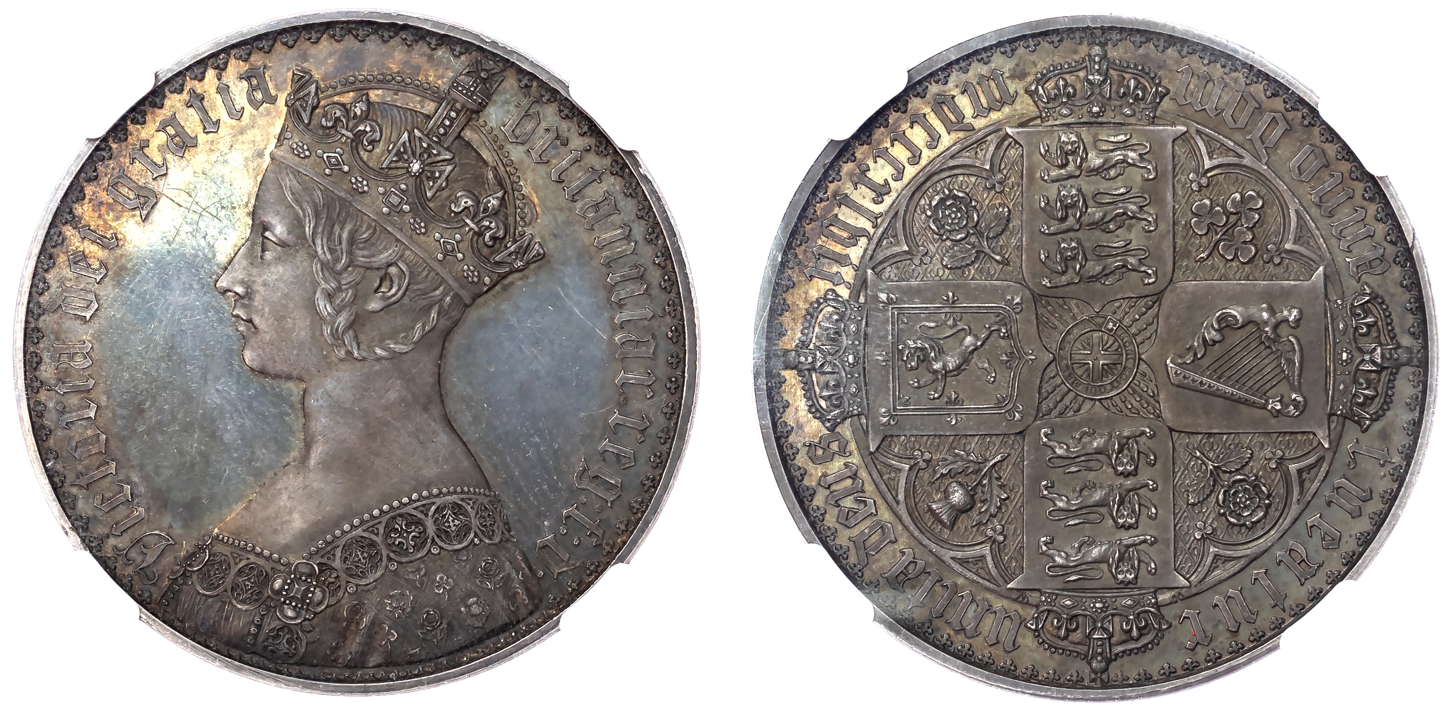 Victoria (1837-1901), Gothic 'Pure Silver' Proof Crown, 1847, plain edge type, NGC PF 62.