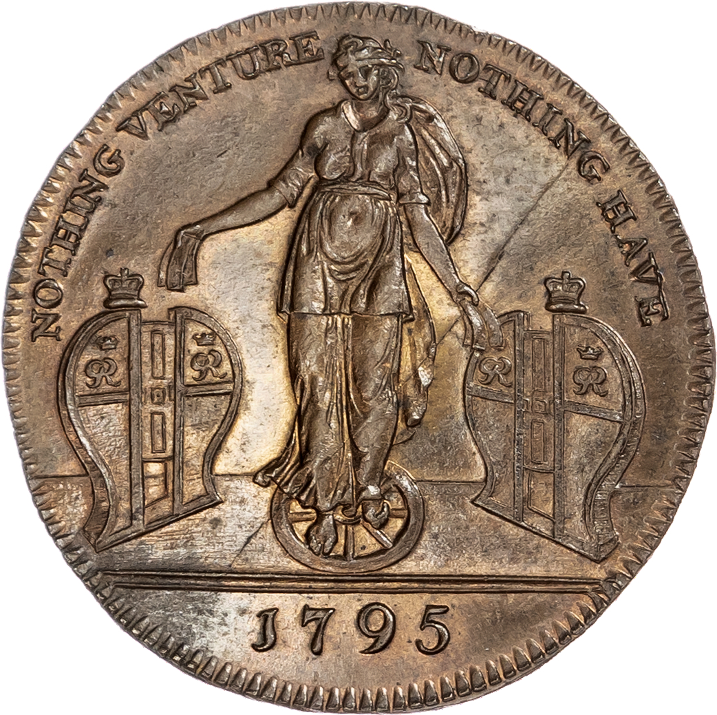 London - Cornhill, Richardson Goodluck & Co. (stockbrokers and lottery organisers) advertising Halfpenny 1795