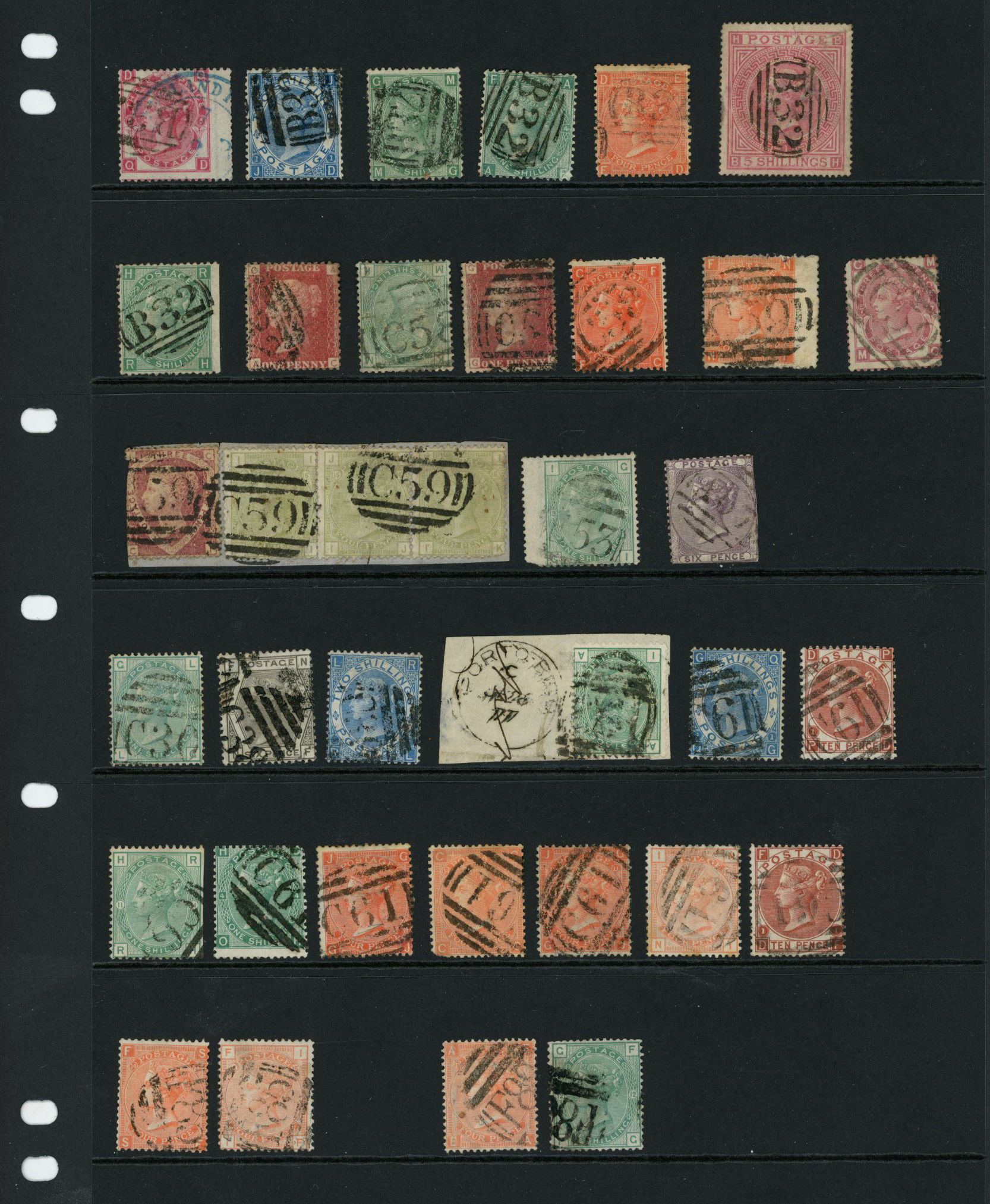 QV Great Britain used abroad selection including 'B32' Buenos Aires including 2s and 5s, 'C59' Jacmel, Haiti 1½d and 3 x 4d...