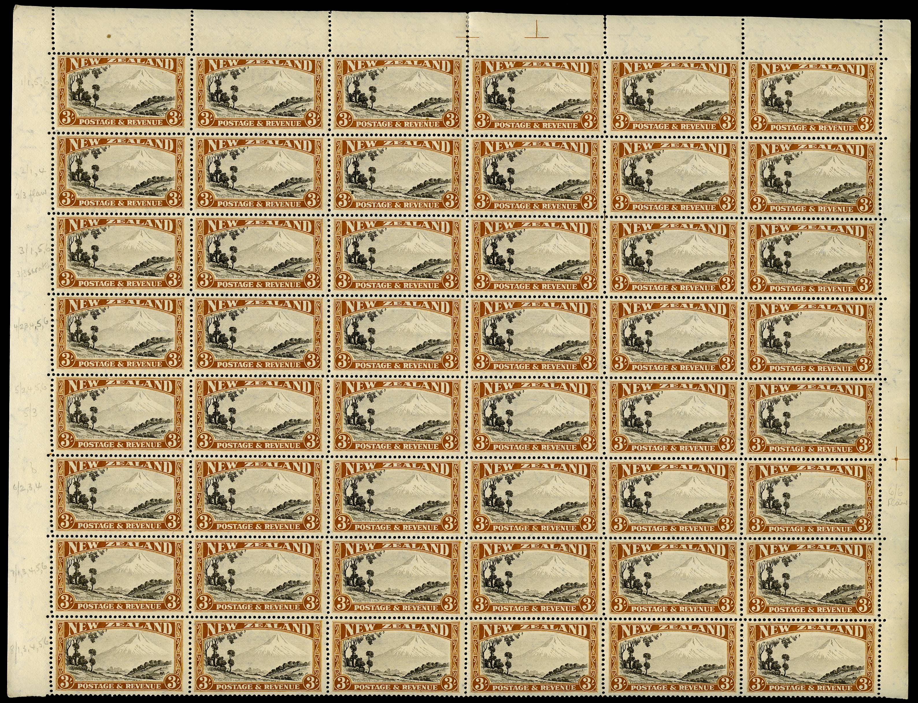 NEW ZEALAND SG 590c var 1936-42 3s WMK 98 PERF 13¾x13½ B48 O.G.