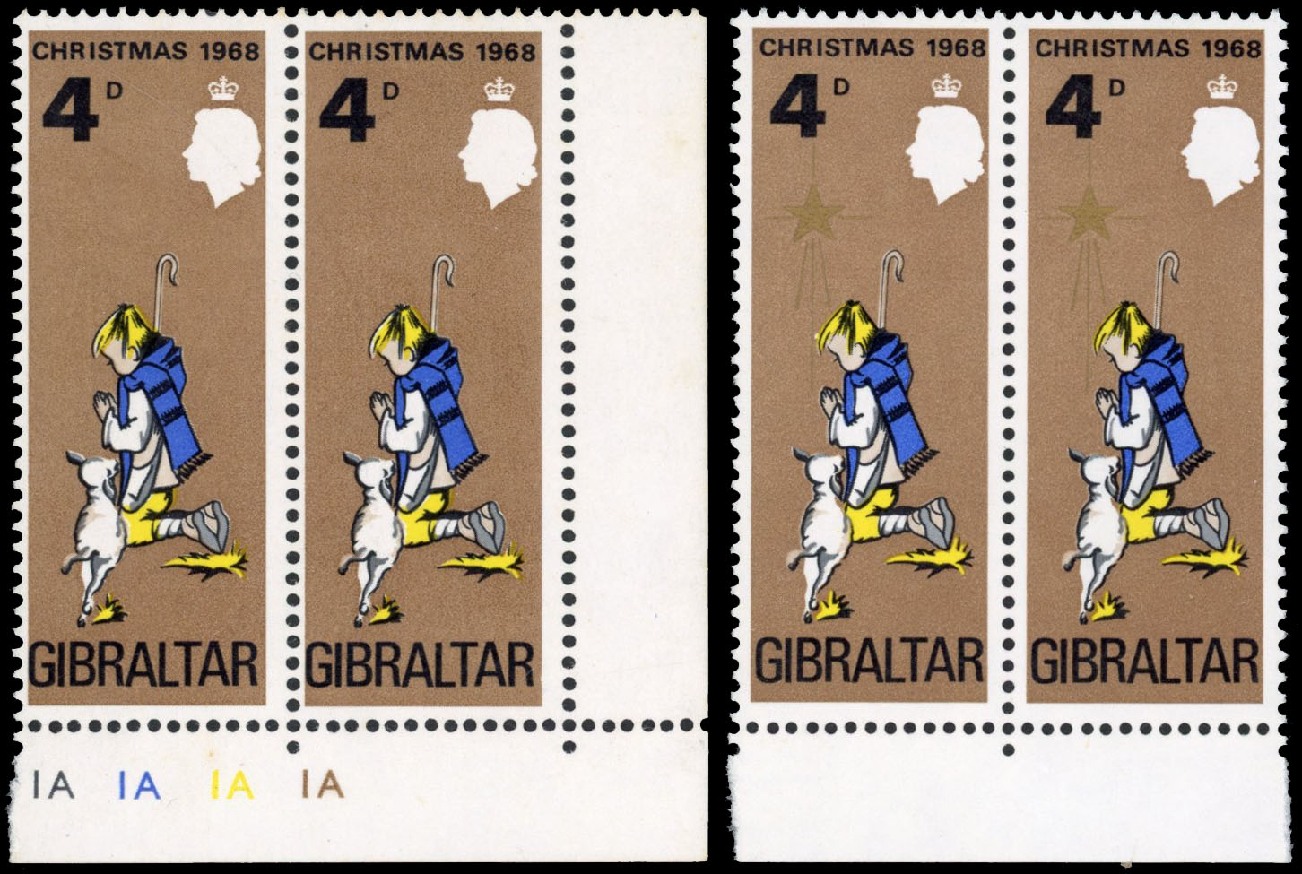 Gibraltar SG 231a 4d Christmas Gold omitted mint pair