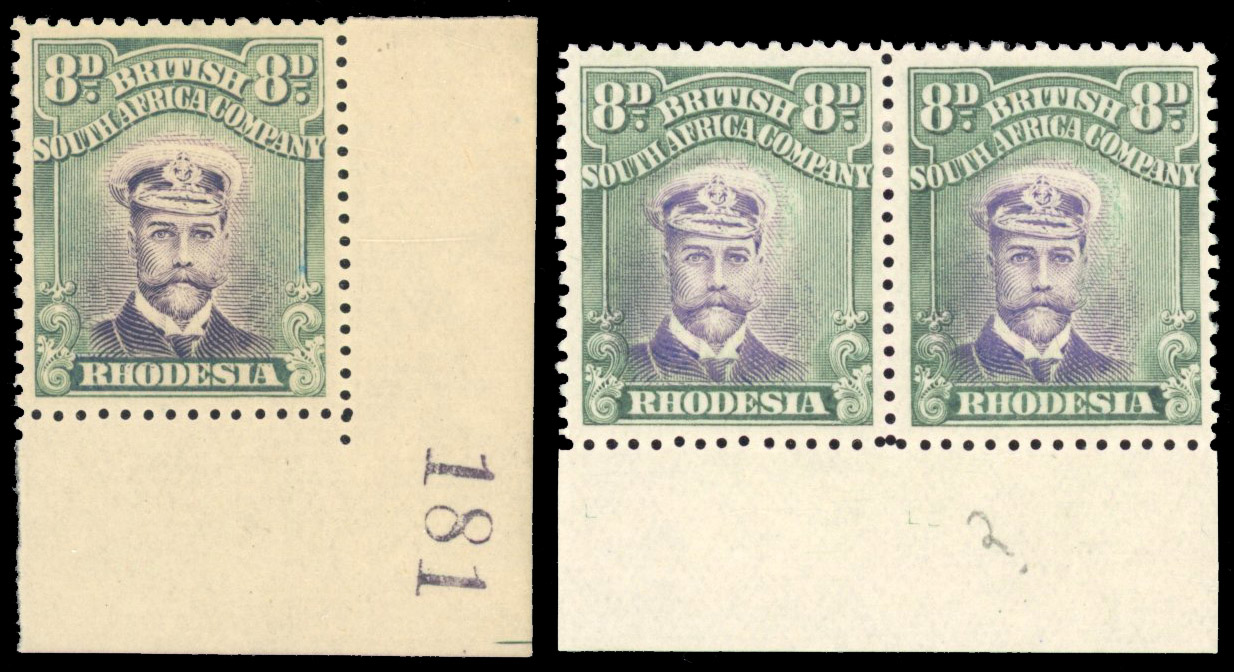Rhodesia 8d SG 230 pair and single mint
