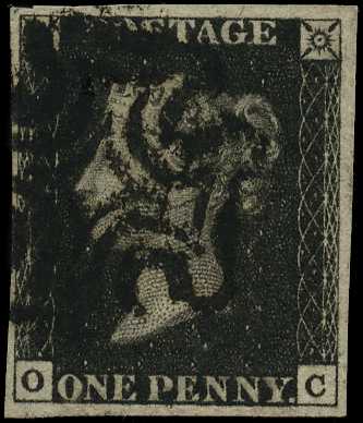 1840 1d black, Plate 8, (OC), four clear...