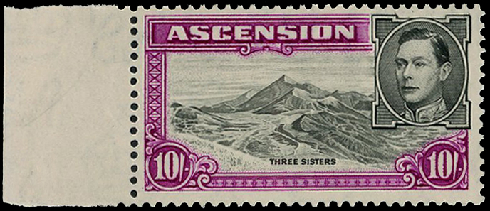 1938 10/- perf 13½, left marginal unmounted o.g., very fine for this.  SG 47,...