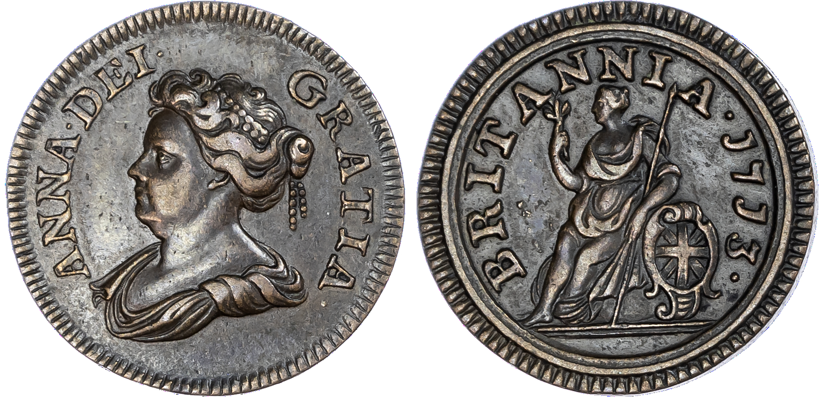 Anne (1702-1714), Pattern Farthing, 1713, in copper.