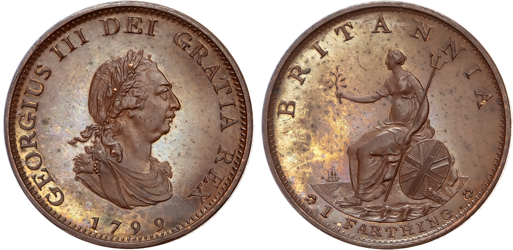 George III (1760-1820), Proof Farthing, 1799, in copper