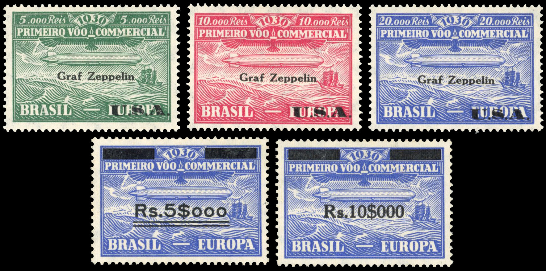 Brazil Airmails 1930 Graf Zeppelin flight stamps hinged mint