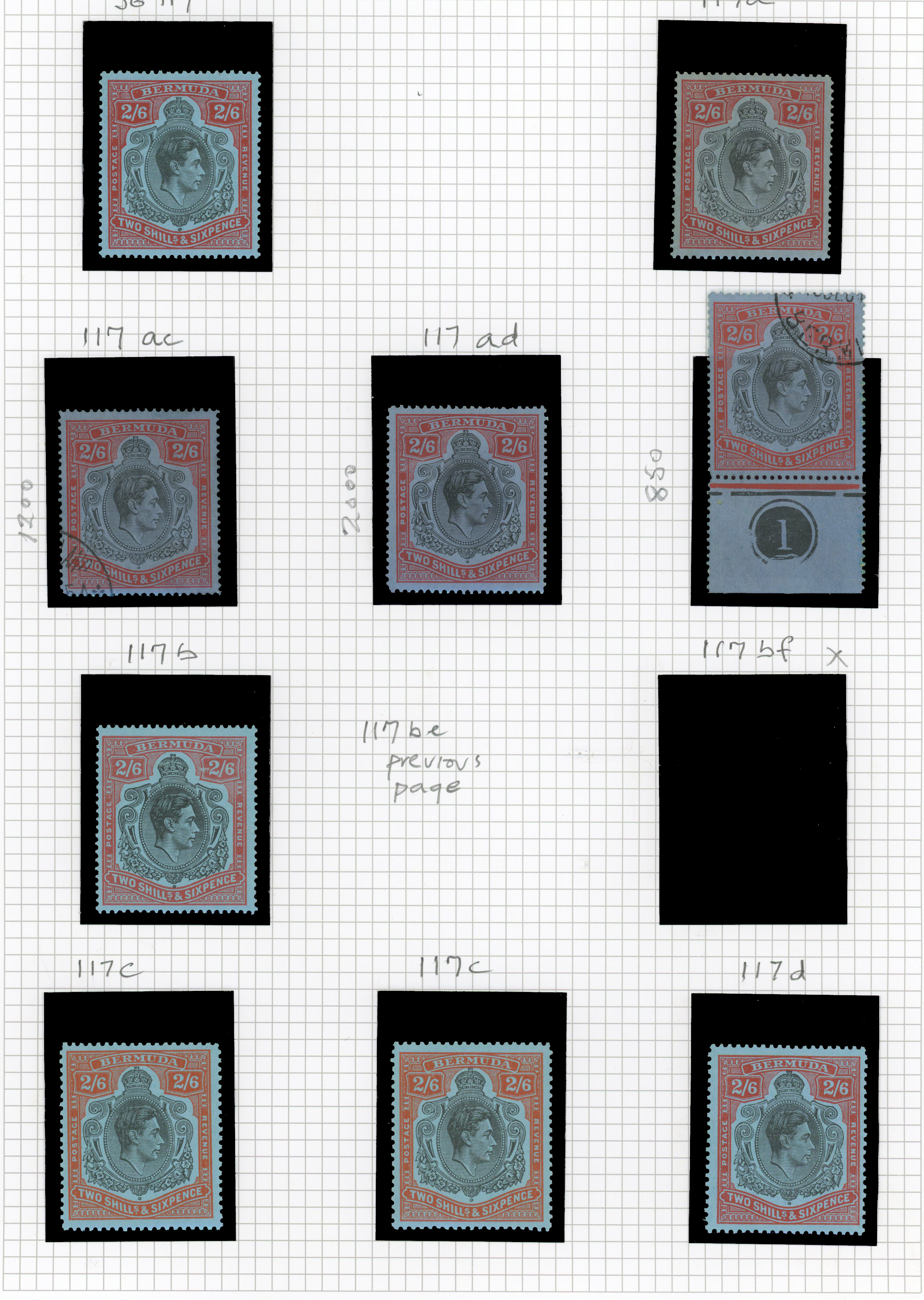 Bermuda SG 117/17d 1938-53 2s6d mint and used selection