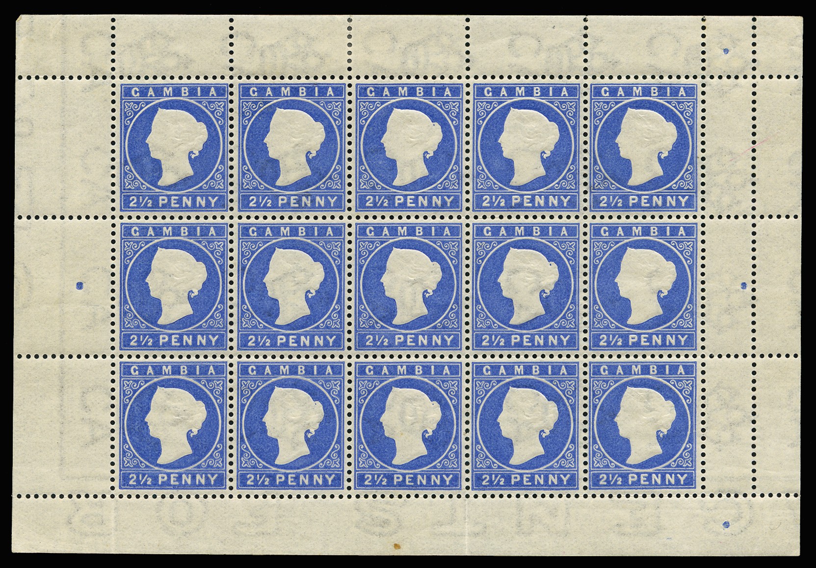 1886-93 2½d ultramarine, wmk CA (sideways), complete sheet...
