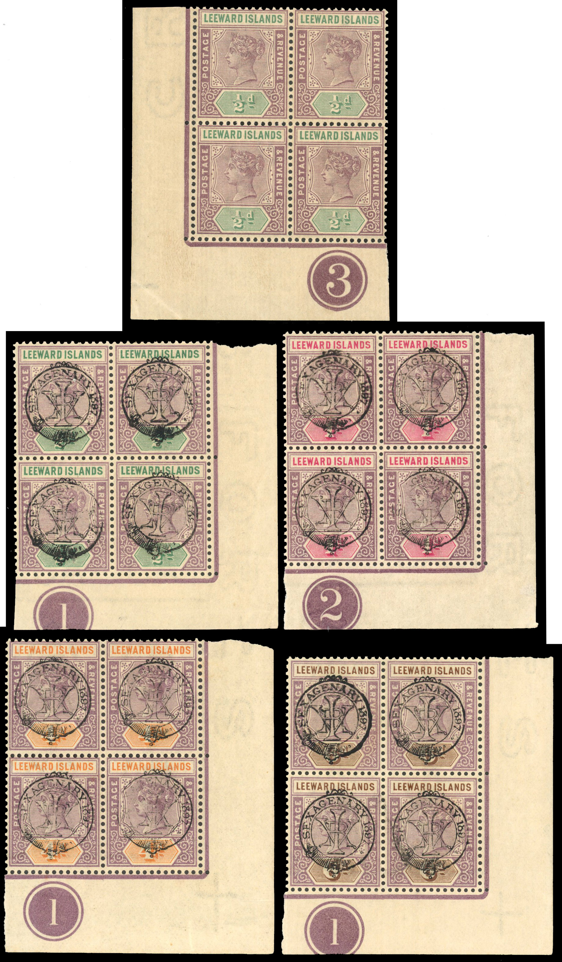 Leeward Islands QV blocks mint