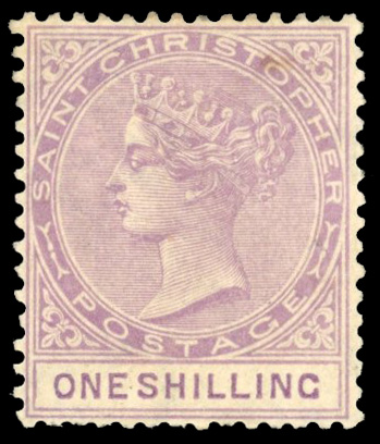 St Christopher 1882-90 1s mauve, with variety watermark inverted, mint, SG 20w