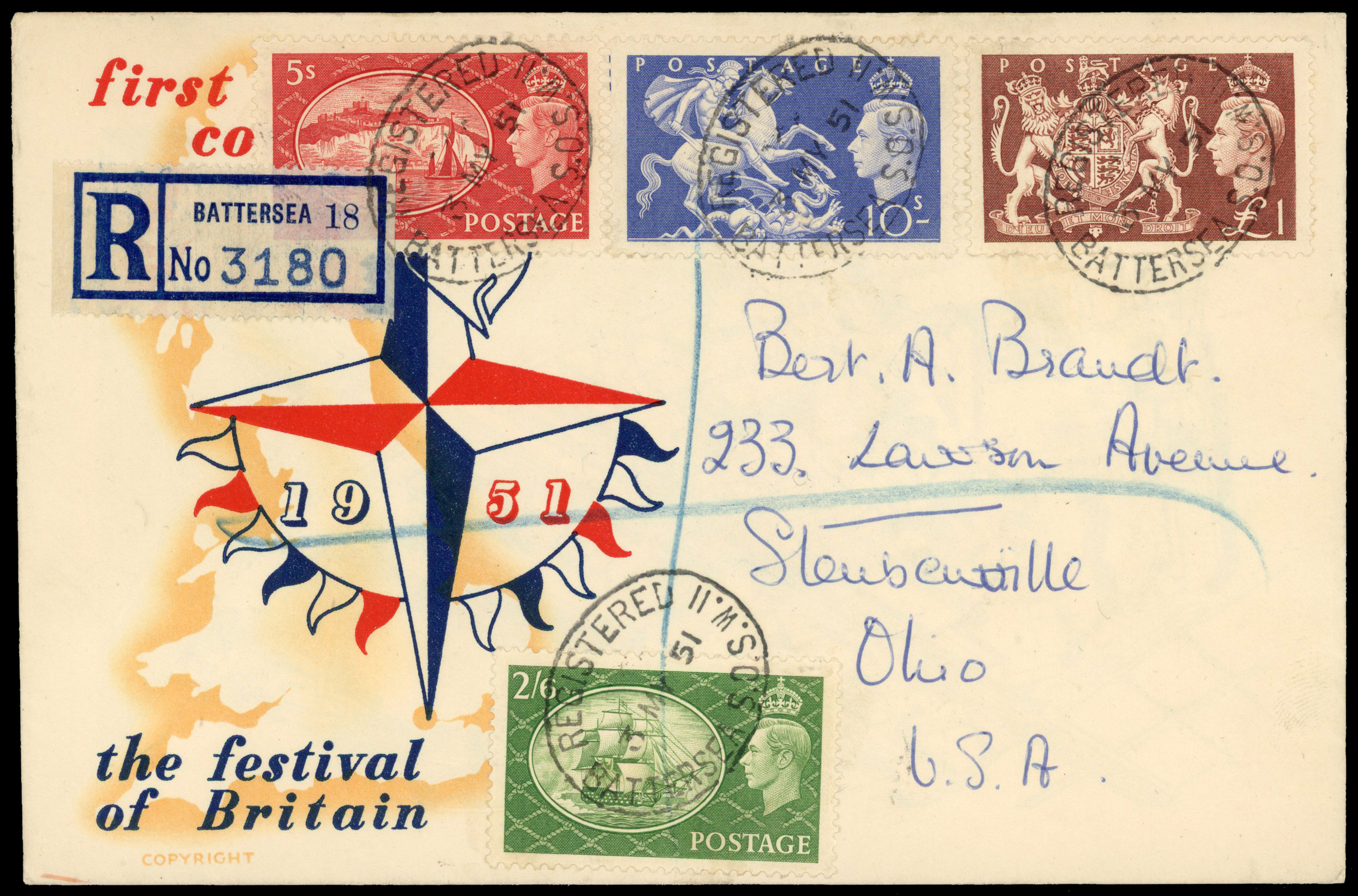 1951 2s6d-£1 “Festival“ High Values FDC