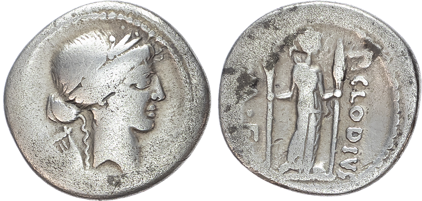 P. Clodius M. f. Turrinus (42 BC) AR Denarius, Rome, 3.16g. 