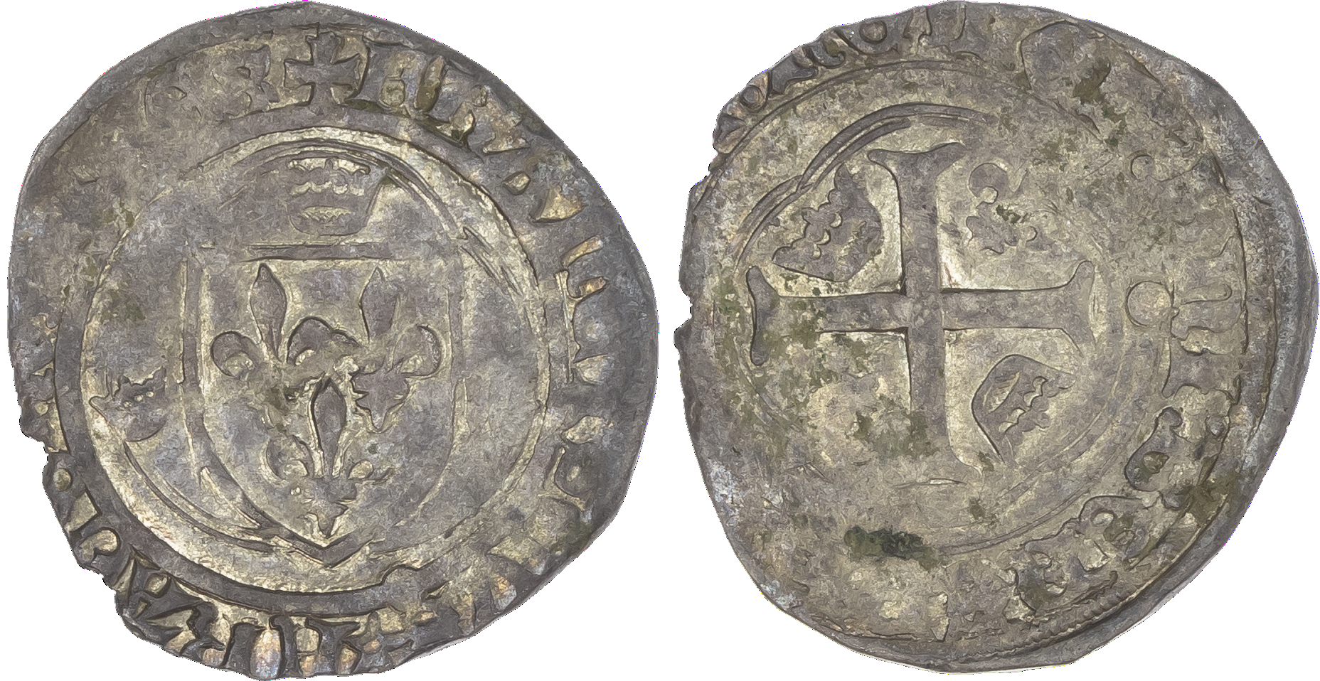 France, Charles V (1364-1380) and Charles VII (1422-1461), silver Blanc au K and silver Blanc à la couronne (2)