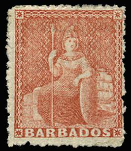 BARBADOS SG 45 1870-71 (4d) DULL VERMILION WMK LARGE STAR