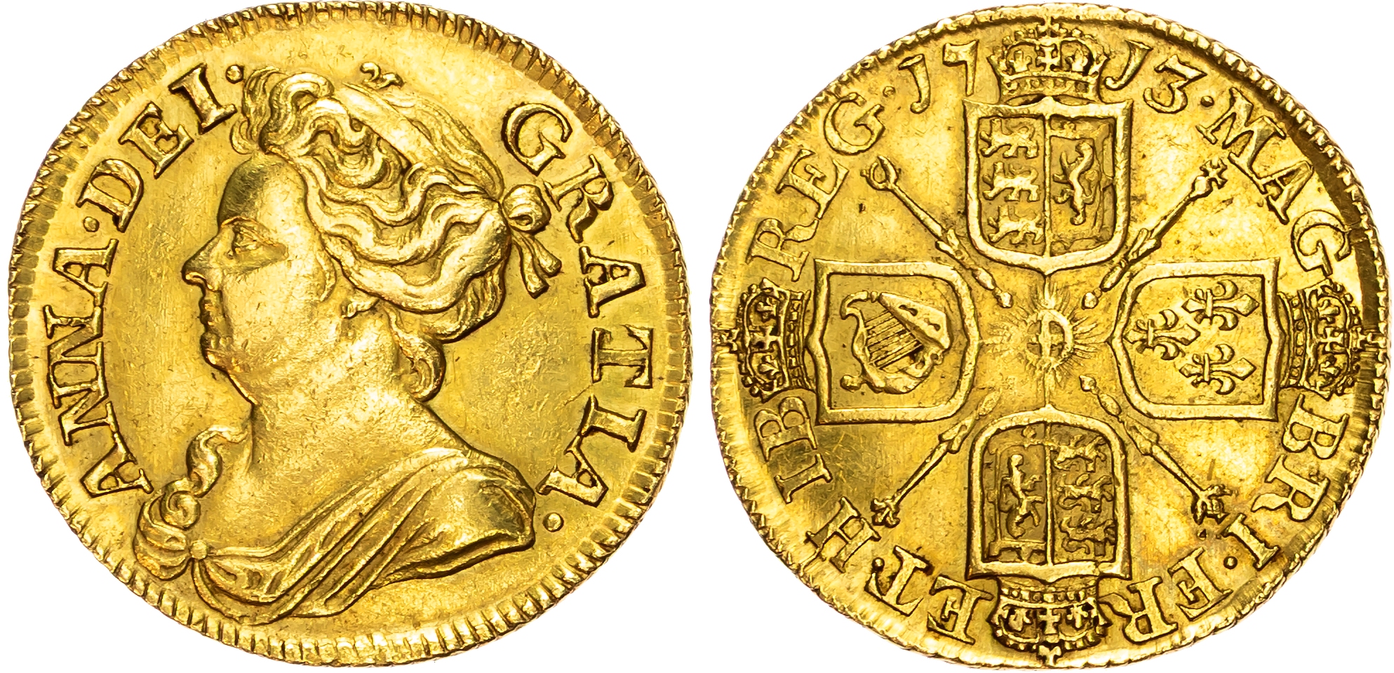 Anne (1702-1714) Guinea, 1713, post-union with Scotland.