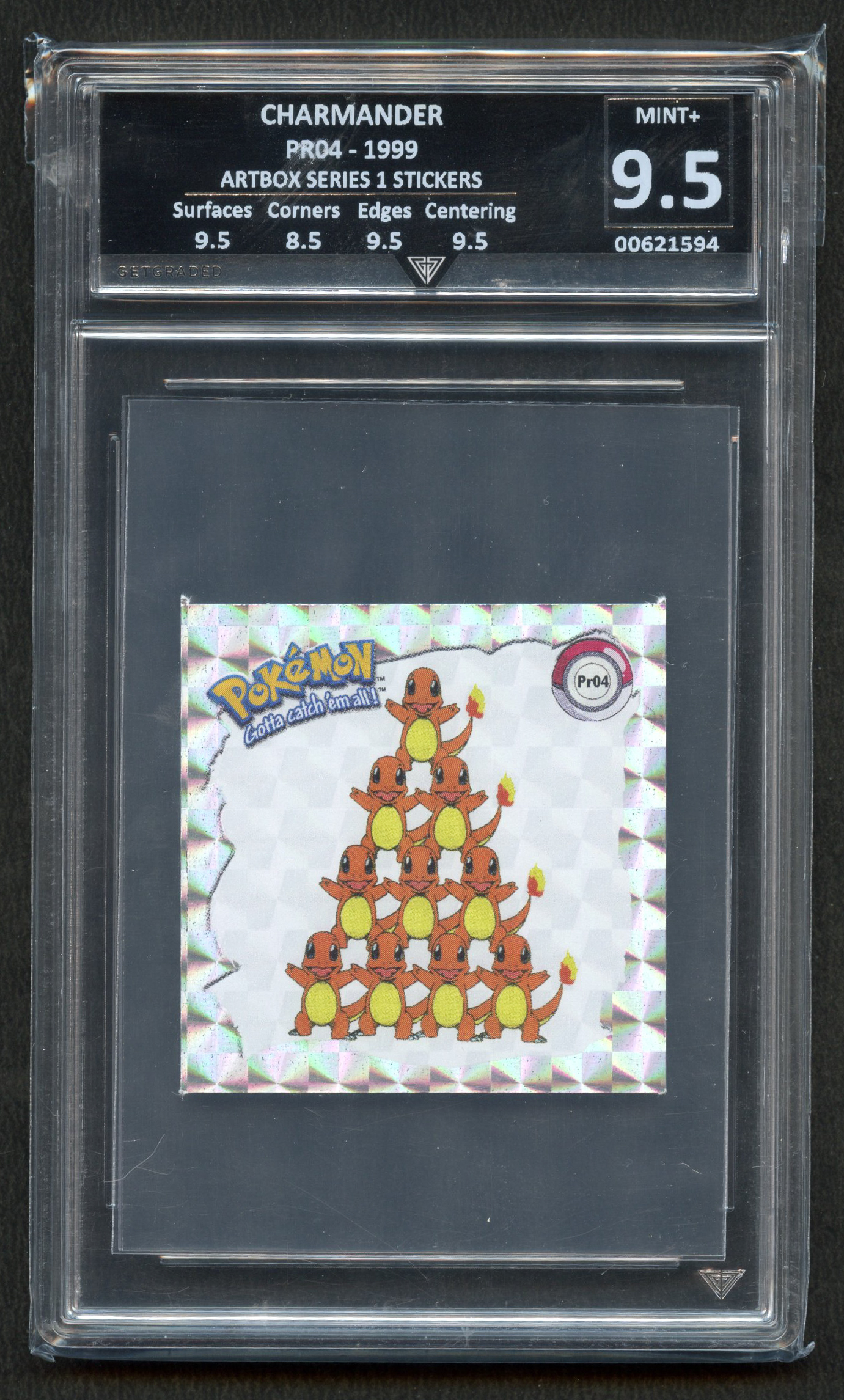 Get Graded 9.5 Charmander PR04 Artbox Series 1 Stickers 1999