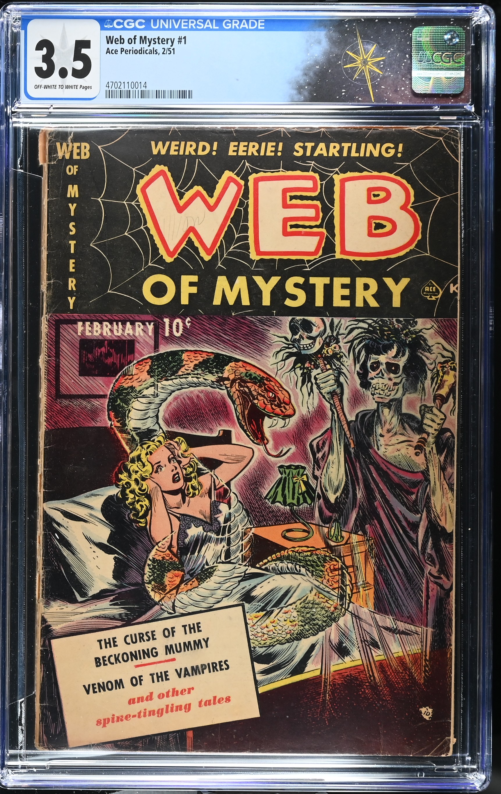 Web of Mystery #1 CGC 3.5 Cover by Warren Kremer (Ace Magazines, 1951) Off-White to White Pages