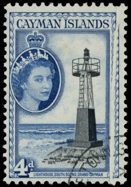 Cayman Islands 1953-62 4d black and deep blue with pre printing paper crease