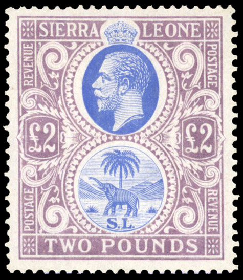 Sierra Leone 1921-27 £2 blue and dull purple Script watermark