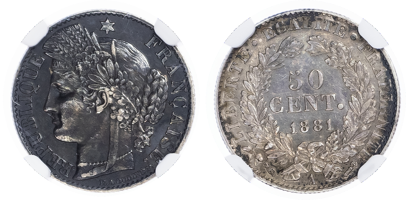France. Thrid Republic AR 50 Centimes. 1881A.