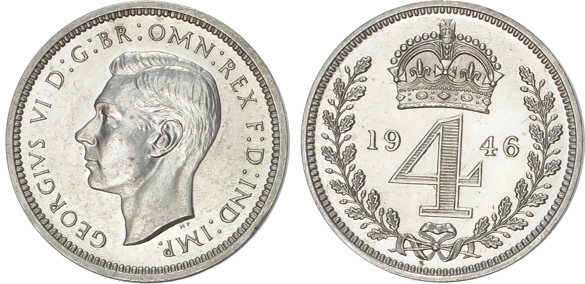 George VI (1936-1952) Maundy Set, 1946, Fourpence, Threepence, Twopence, Penny.