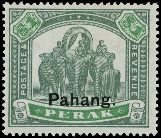 MALAYA PAHANG SG 23 1898 $1 GREEN AND PALE GREEN O.G.