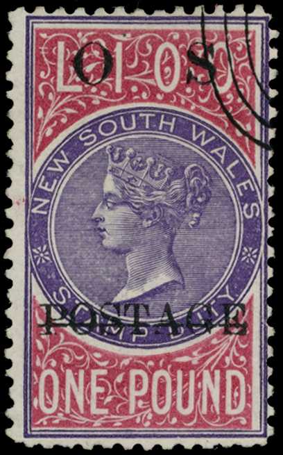 NSW OFFICIALS: 1887-90 £1 violet and claret, 'O S' serifed overprint from the 1895 special printing, SG O38var