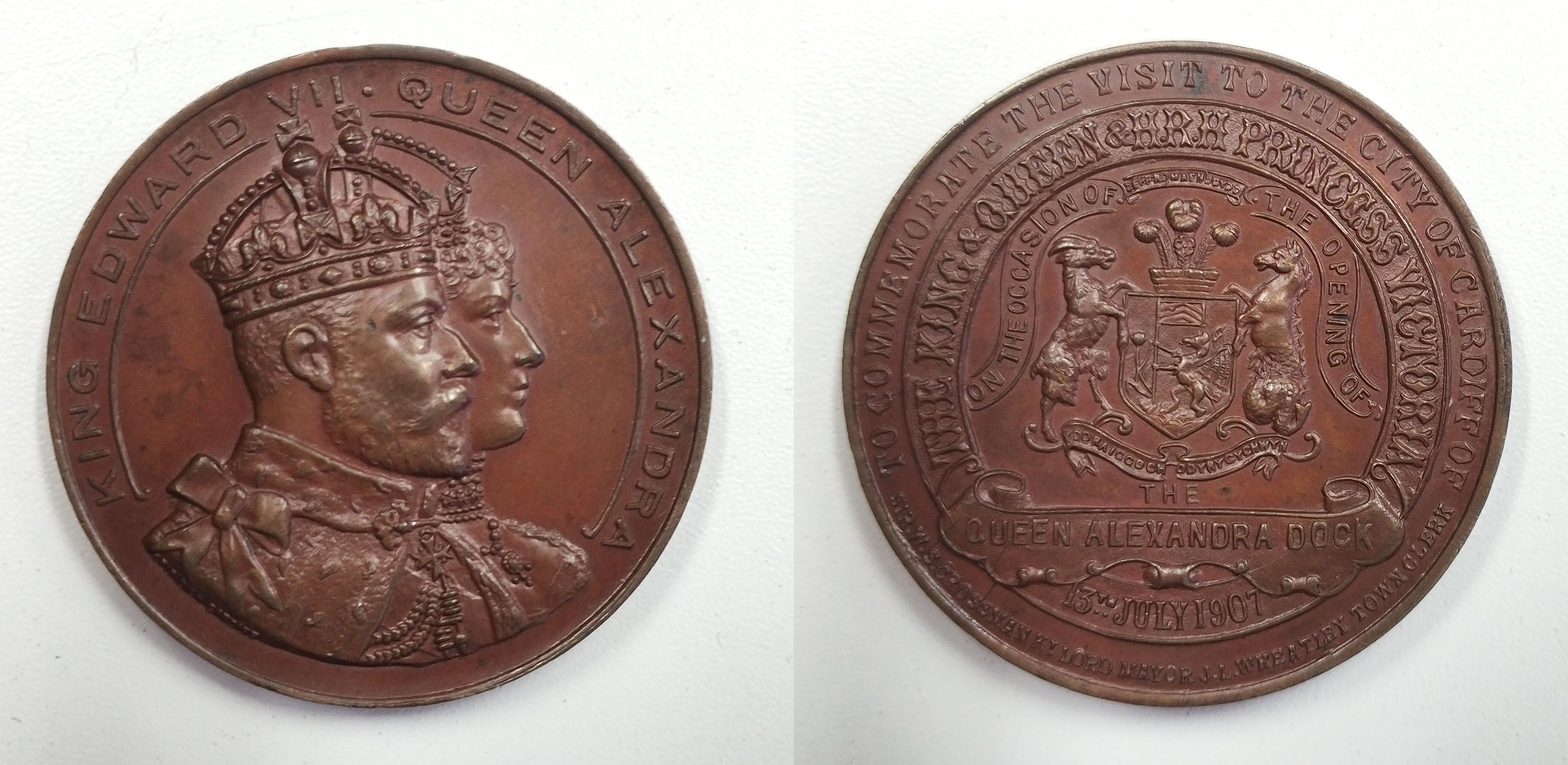Great Britain. Edward VII Æ Medallion, Opening of Alexandra Docks in Cardiff. 1907. 