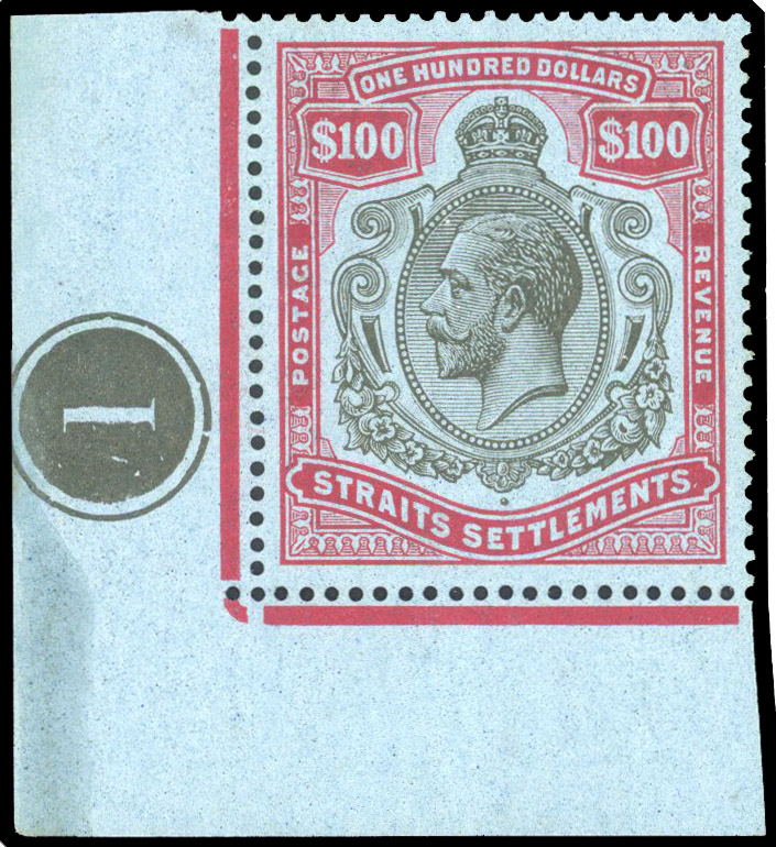 Straits Settlements 1921-33 $100 Script wmk with plate number
