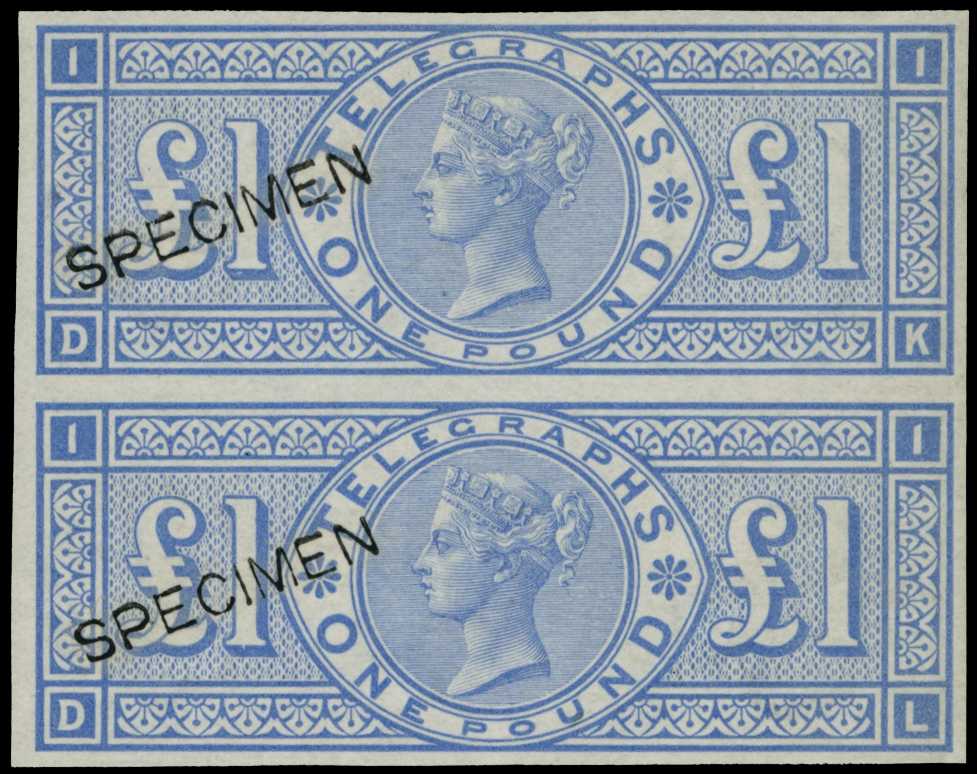 TELEGRAPH: 1877 £1 (DK-DL) imperforate...