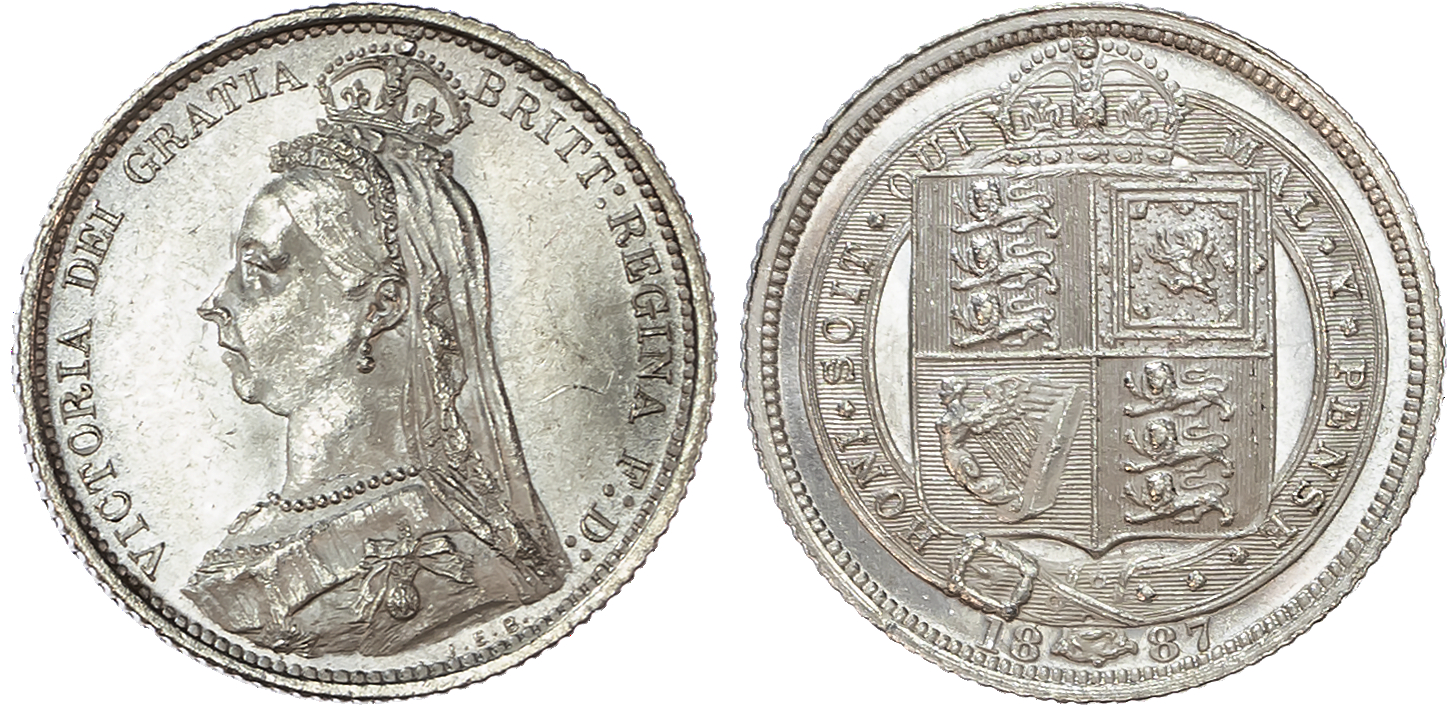 Victoria (1837-1901) Sixpence, 1887, withdrawn type.