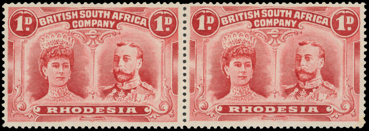 † 1d carmine(-lake) perf 15 SG 170 pair, positions 66-7 mint