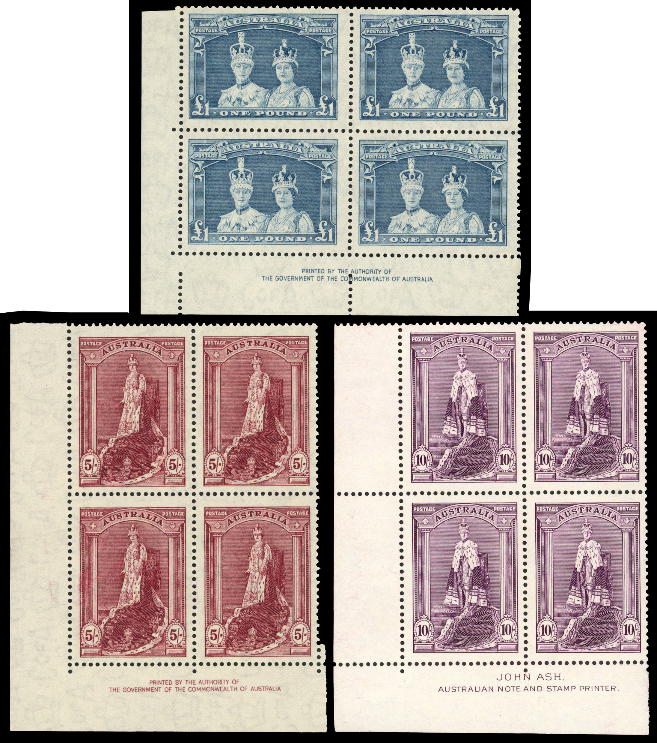 Australia SG 176a-178a imprint blocks mint