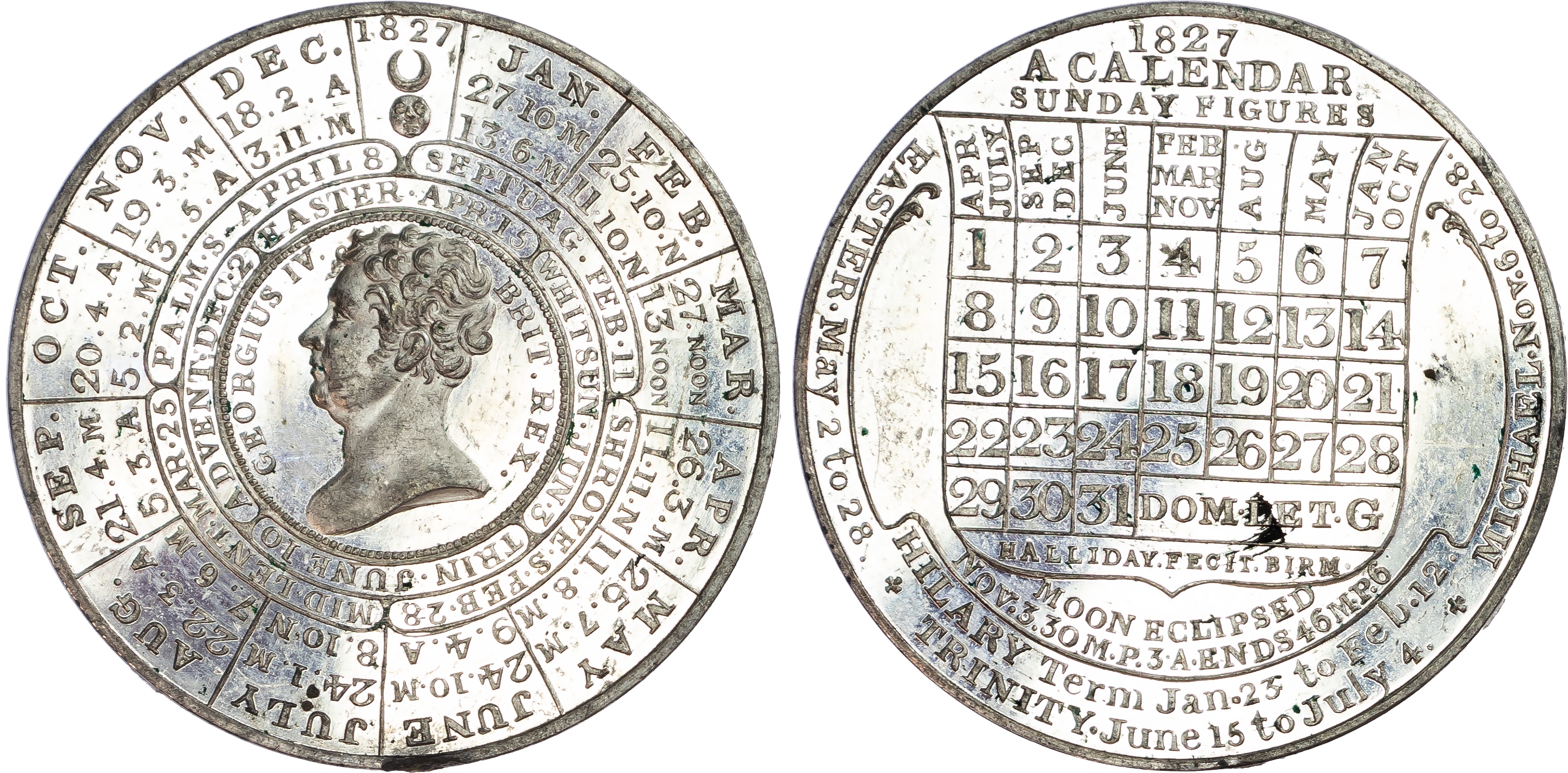 Great Britain. George IV WM Calendar Medal. 1827.