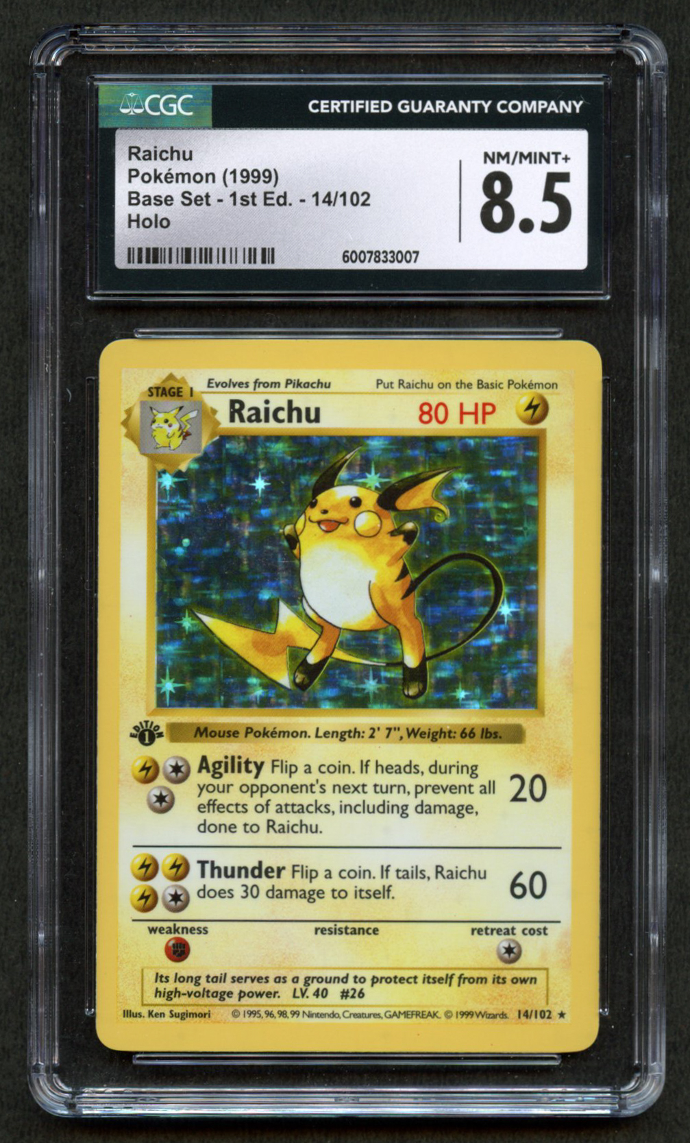CGC 8.5 Raichu - 1st Edition Shadowless Base Set 1999 - 14/102