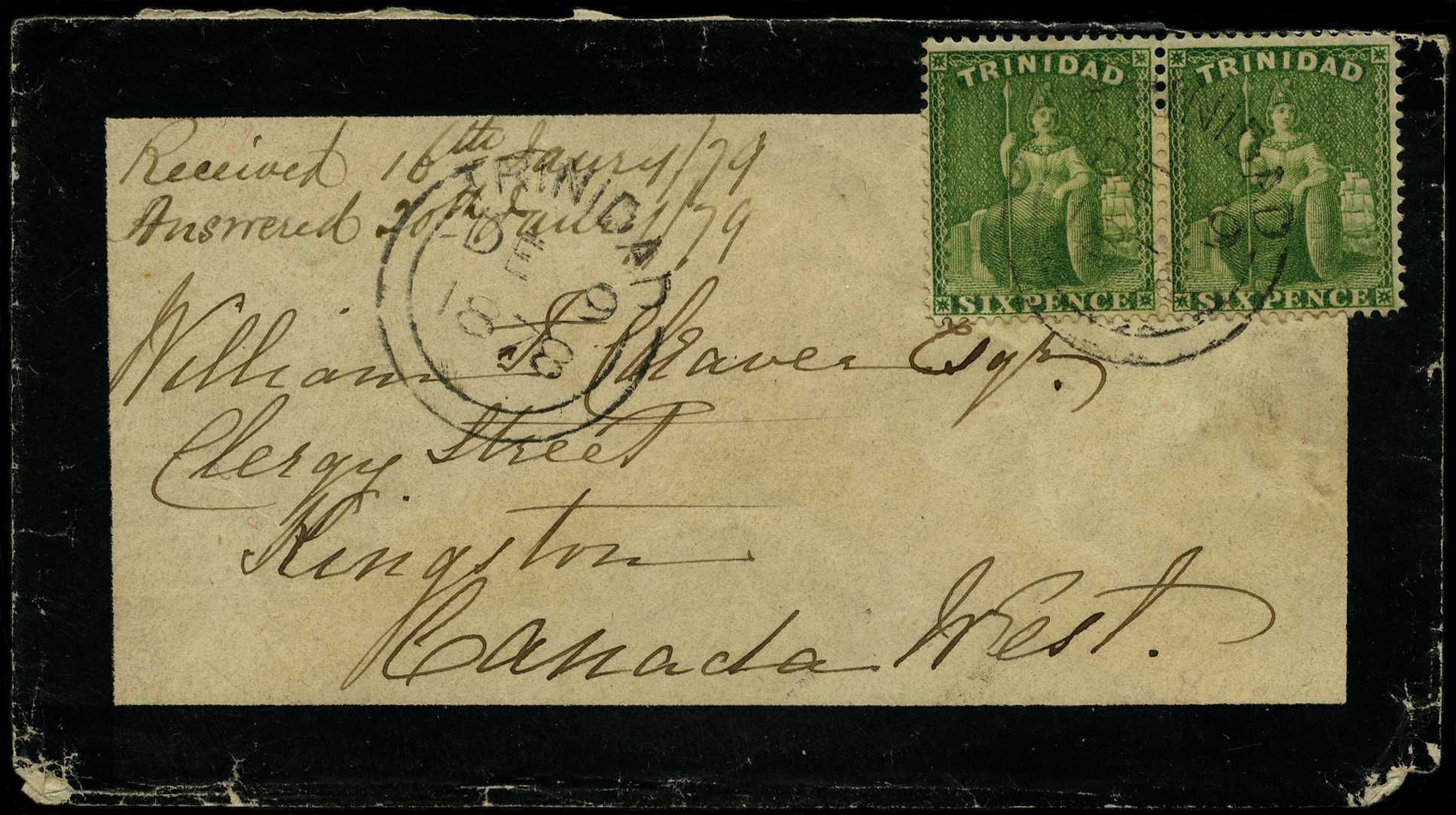 1878 Mourning cover to Canada franked by...