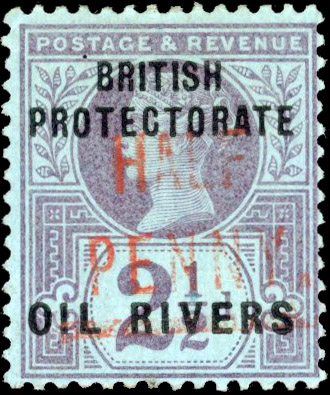 Niger Coast Protectorate 1893 ½d on 2½d purple on blue, vermilion surcharge Type 4, mint, SG 12.