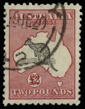 AUSTRALIA SG 45 1915-27 £2 BLACK AND ROSE WMK 6 USED