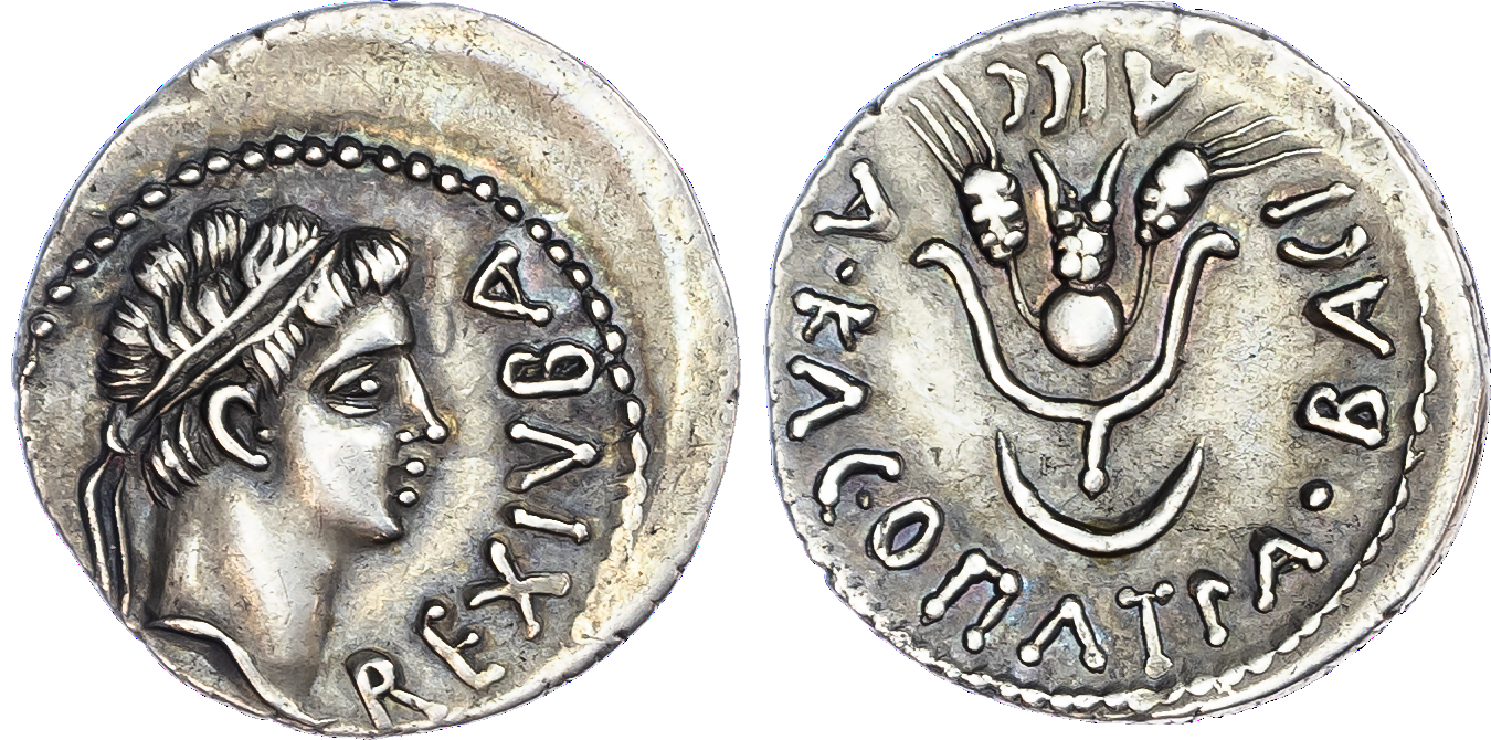 Kings of Mauretania, Juba II, with Cleopatra Selene (25 BC – AD 24) AR Denarius