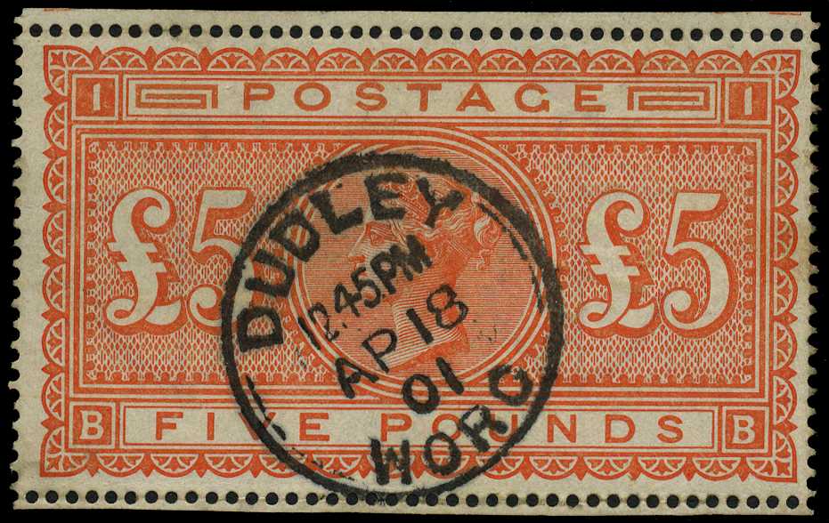 1867-83 £5 orange on white paper, few toned...