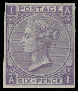 GBSG96var 1865 6d Deep lilac plate proof Pl.6 Imperforate.