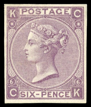 GB 1865-67 6d deep lilac Pl.6 (CK) imperforate plate proof, SG 96var
