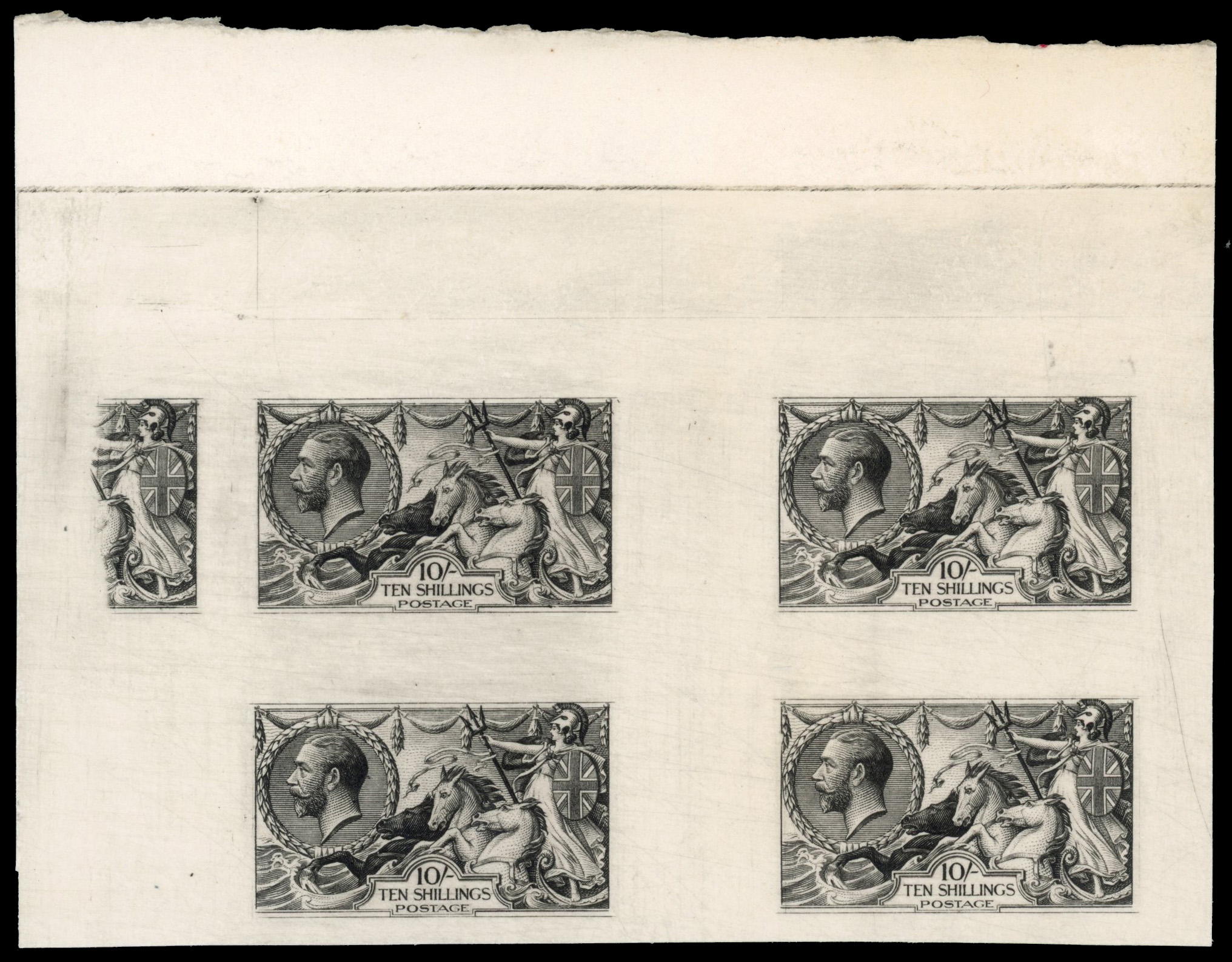 Great Britain SG 417 var 1918-19 10s Seahorse plate proof in black