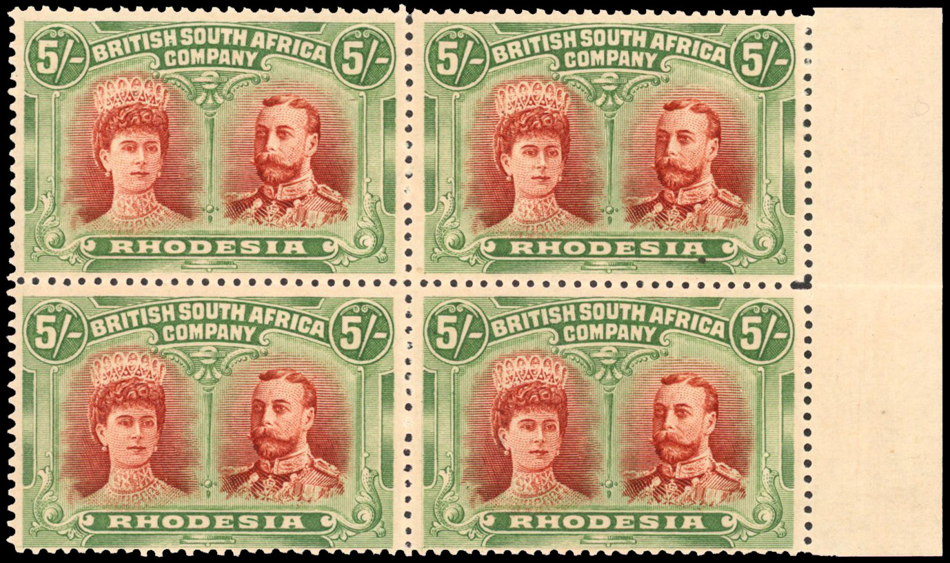 Rhodesia 1910-13 5s vermilion and deep green perf 14