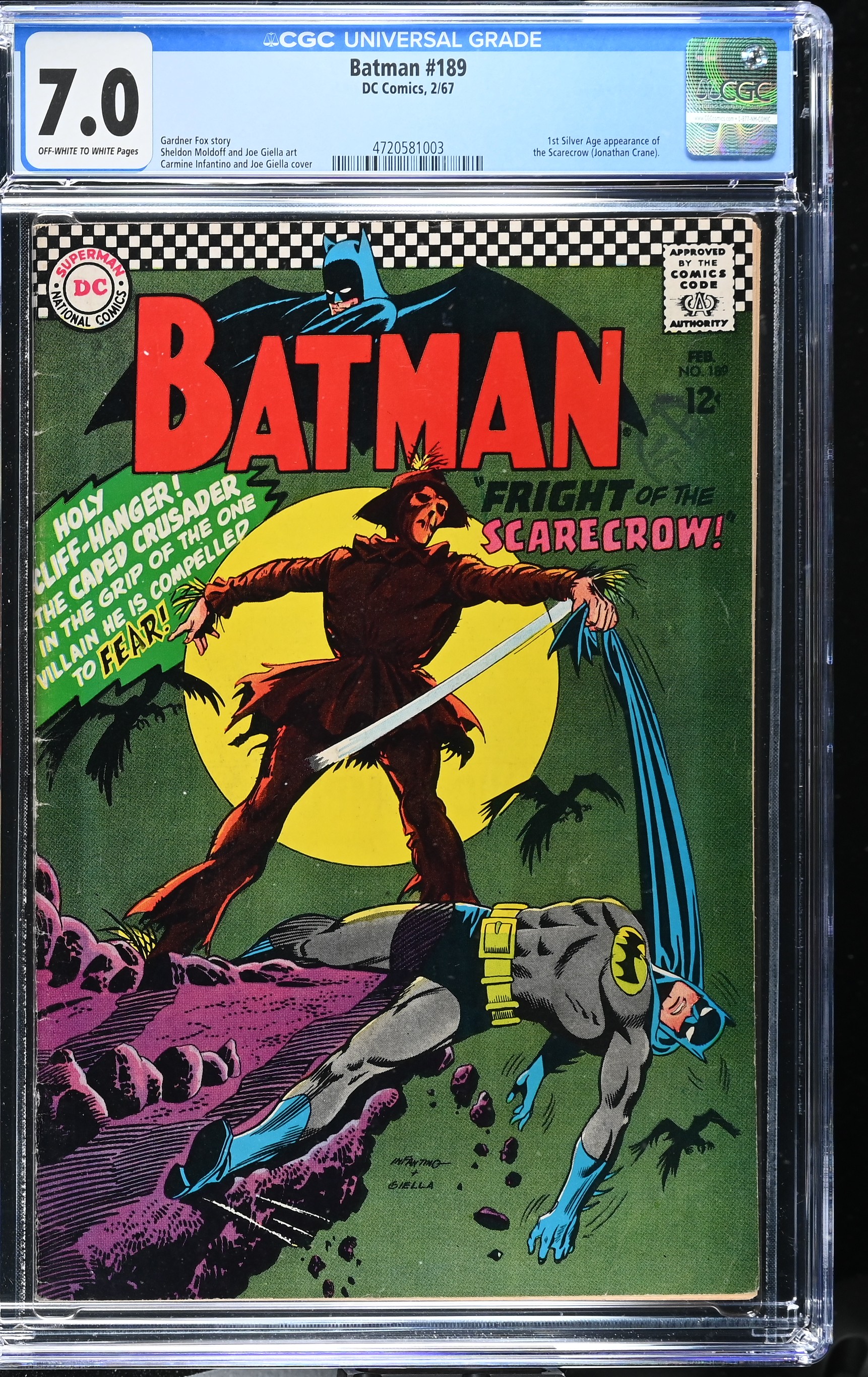 Batman #189 CGC 7.0 1st Silver Age Appearance of Scarecrow (DC Comics, 1967) Off-White to White Pages