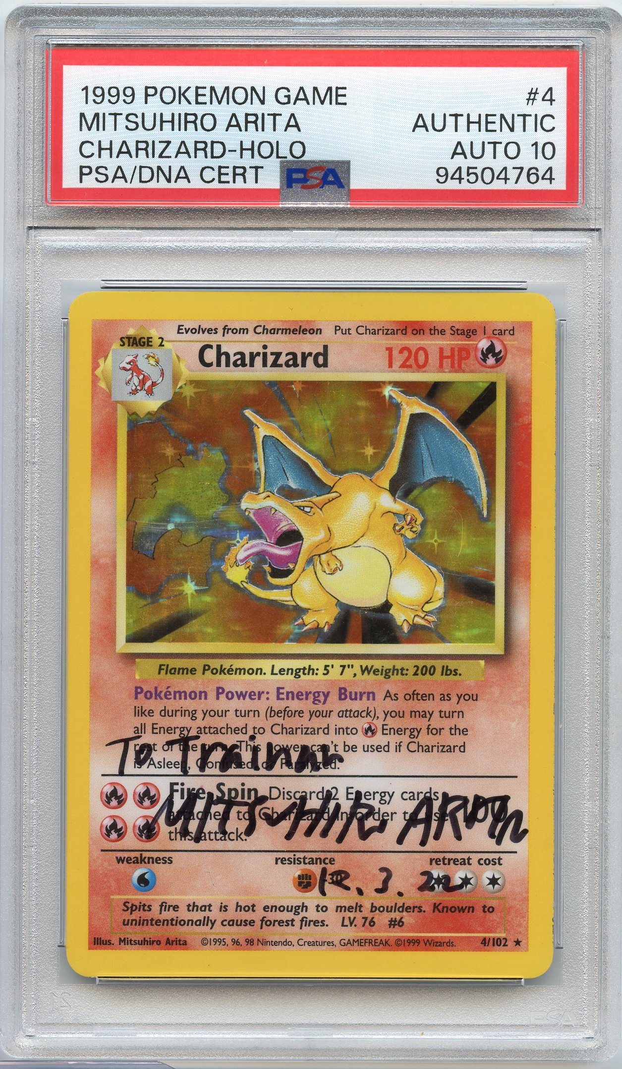 PSA Auto 10 Charizard #4 Holo Base Set - Signed by Mitsuhiro Arita 