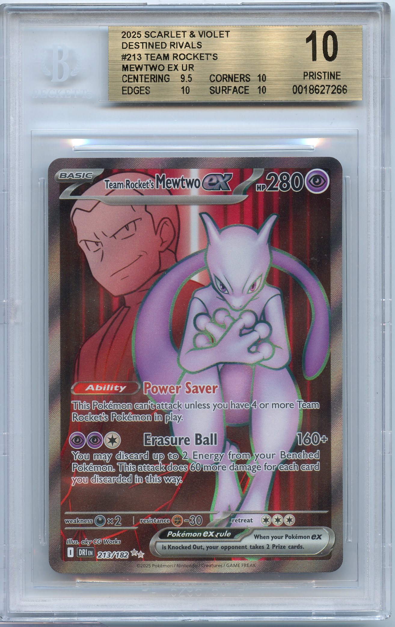 BGS 10 Team Rocket's Mewtwo #213 Ultra Rare Destined Rivals